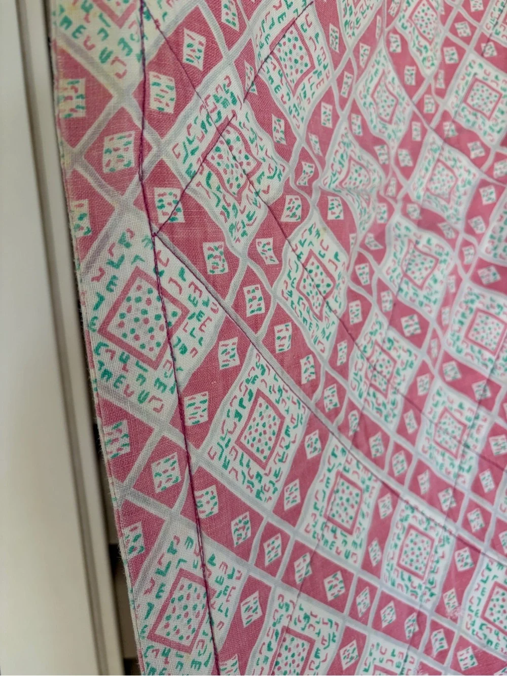 Vintage Little Girl Quilt Pink Teal Patchwork 43x32